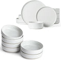 Famiware Nebula Plates and Bowls Set of 12 and Milkyway 4oz Dipping Bowls Set of 6 18 Pieces Dinnerware Sets White
