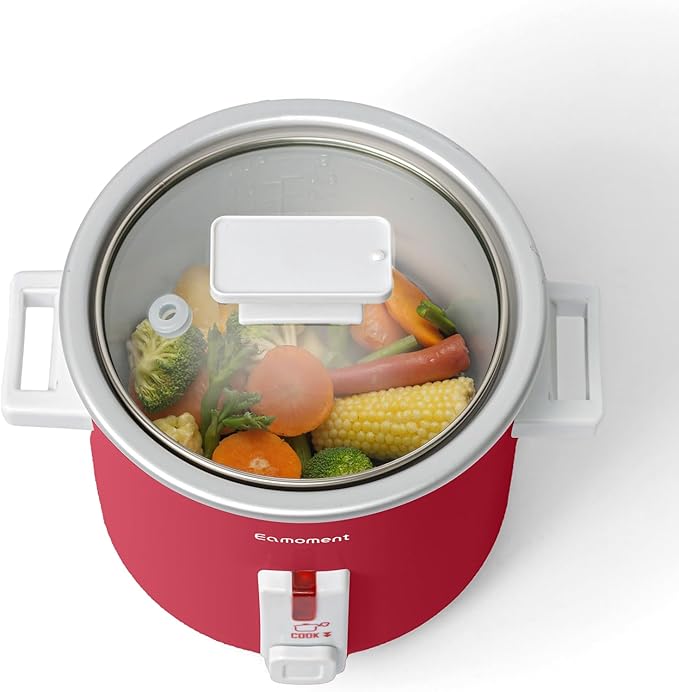 1.5L Mini Rice Cooker with Removable Non-Stick Pot Portable Rice Maker with Keep Warm Function Suitable for 1-2 People Red