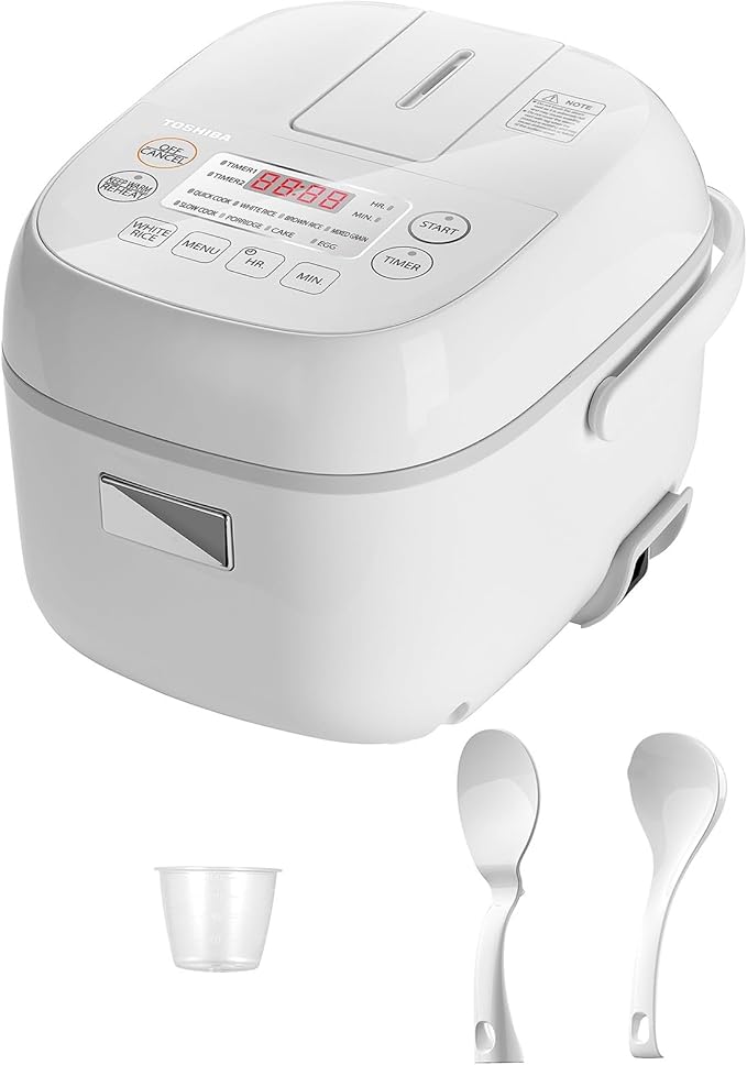 3 Cups Uncooked Small Rice Cooker - Mini Rice Cooker Steamer &amp Warmer with Fuzzy Logic and One-Touch Cooking 24 Hour Delay Timer and Auto Keep Warm Feature White