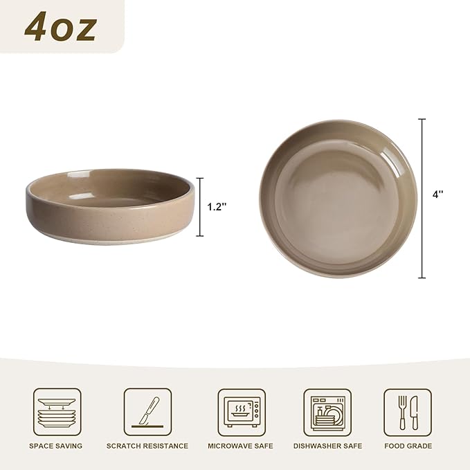 Famiware Nebula Plates and Bowls Set of 12 and Milkyway 4oz Dipping Bowls Set of 6 18 Pieces Dinnerware Sets Cinnamon Brown
