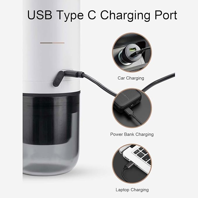 ciciglow Portable Coffee Machine Travel Cordless Automatic Coffee Maker with Capsule Compatible with Ground and Capsule for Outdoor Office Car 17 Bar Pressure System