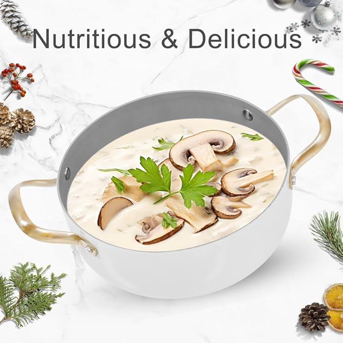 AUDANNE Nonstick Pots and Pans Set 9 Pieces Non Stick Kitchen Cookware Cooking Skillets Include Frying Pan with Lid Saucepan Casserole Spoon Turner Spatula PFOA Free for Induction White &amp