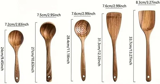 5-Pieces Wooden Kitchen Utensils Set Heat Cooking Tools for Home &amp Restaurant Odor-Free Kitchenware
