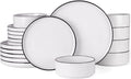 Famiware Nebula Plates and Bowls Sets 18 Pieces Dinnerware Sets Dishes Set for 6 White with Black Rim