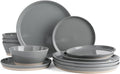 Famiware Saturn Dinnerware Sets for 4 12 Pieces Stoneware Plates and Bowls Dish Set - Chip and Scratch Resistant Microwave and Dishwasher Safe Tableware Dark Gray