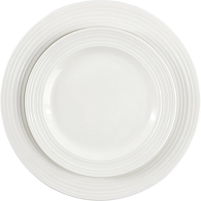 18 Piece Ribbed White Porcelain Dinnerware and Serving Bowl Set – Dishwasher &amp Microwave Safe Service for 6