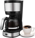 Royal 4 Big Cups Drip Coffee Maker 600 Ml Borosilicate Glass Carafe Jar 750W Water tank with Level Indicator Brewer Machine with Cone Filter Auto Shut Off Stainless Steel Body Black