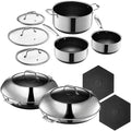 HexClad Hybrid Nonstick 12-Piece Cookware Set 14 Pan with Lid 14 Wok with Lid 2 3 and 8Qt Pots with Lids and 2 Silicone Trivets Stay-Cool Handles Dishwasher and Oven-Safe Induction Ready