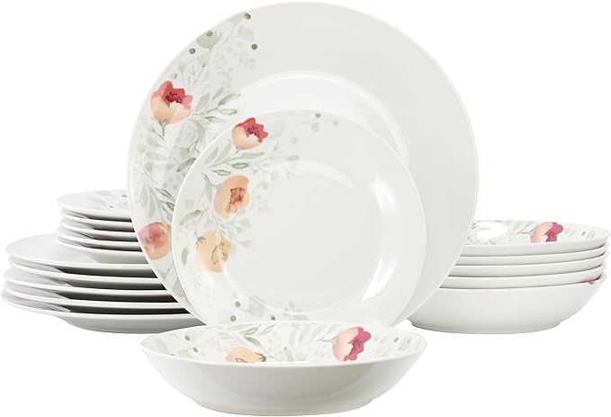 Elama Poppy 18 Piece Porcelain Dinnerware Set Service for 6