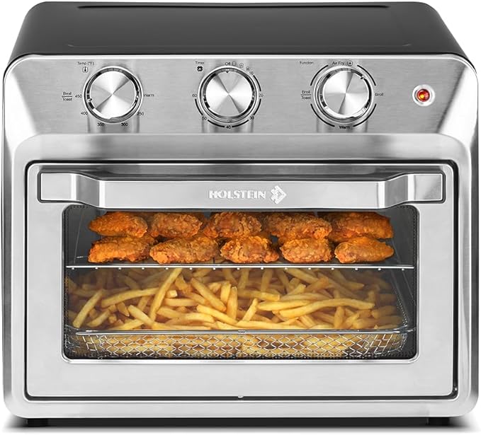 Holstein Housewares 21QT Air Fryer Oven. Multi-Function Countertop Oven for Toast Bake Broil Roast &amp Air Fry with Glass Door Timer &amp Dishwasher Safe Accessories. Large 6 Slice Capacity