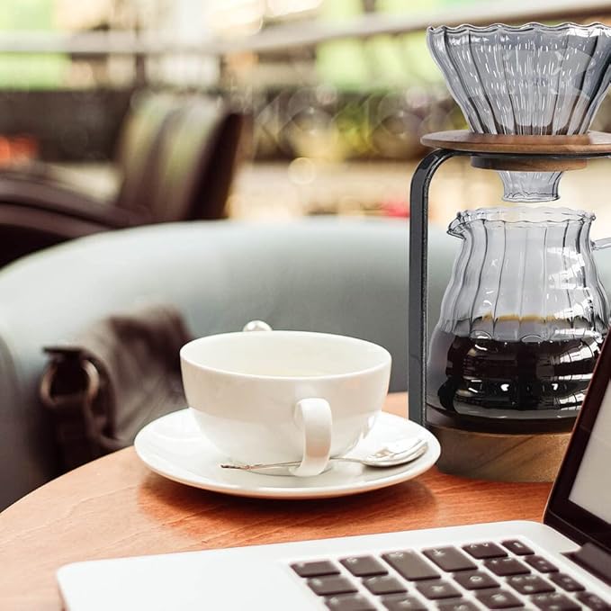 SOTECH Pour Over Coffee Station Dripper Stand Coffee Filter Wooden Filter Holder Glass Server with Paper Coffee Filters Coffee Maker Stand Set for Coffee Tea and Saffron