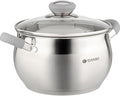 Daniks Modern 3 Quart Stainless Steel Stock Pot with Glass Lid Tri-Ply Bottom for Even Heating Induction Compatible Dishwasher Safe Heatproof Handles