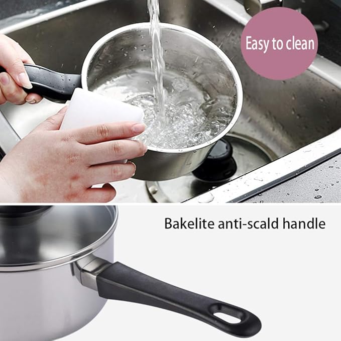 Cookware Set3-Piece Stainless Steel Pot &amp Pan SetsSaucepan Casserole Milk Pot Frypans with Glass LidSturdy and Comfortable HandleSuitable for Multiple Heat Sources