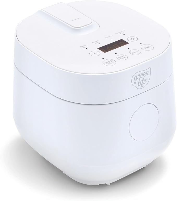 GreenLife Digital Rice &amp Beans Cooker 2-Cups Uncooked/4-Cups Cooked Removable Nonstick Ceramic PFAS-Free Pot One-Touch Presets Oats Quinoa Brown Rice Auto Keep Warm Fuzzy Logic Tech 1.5 Q