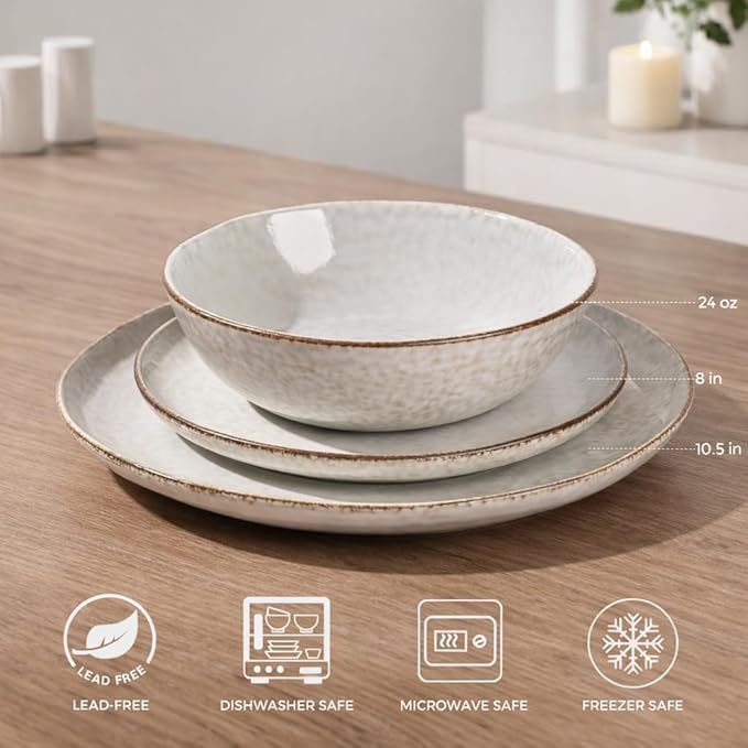 AmorArc Ceramic Dinnerware SetsHandmade Reactive Glaze Stoneware Plates and Bowls SetsHighly Scratch Resistant | Dishwasher &amp Microwave Safe Dishes SetService for 4 (12pc)