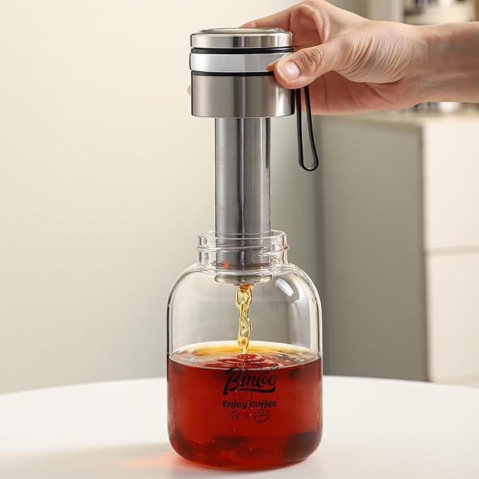 Bincoo Tea Infuser Bottle Glass Cold Brew Coffee Maker with Extended Long Filter – Premium Durable Easy-to-Clean Glass Bottle Stainless Steel Filter for Smooth Coffee &amp Tea (17oz / 500ml)