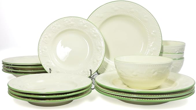 Dinnerware Set for 4 Modern Stoneware Dish Set 16-Piece Porcelain Plates and Bowls Set Ceramic Kitchen Dinner Set Service for 4 Microwave and Dishwasher Safe Lvory (16pcs strawberry)