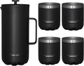 Scanpan TO GO French Press Coffee Maker 1.0L (Black) + 4 Vacuum Cups 250 mL (Black) - 18/8 Food Grade Stainless Steel - Scratch-Free Coating - Dishwasher Safe