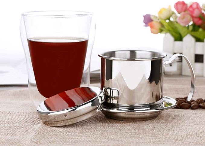 TOPINCN Vietnamese Coffee Drip Filter Stainless Steel Pour Over Coffee Maker Portable Coffee Drip Brewer for Home Office Travel (Silver)