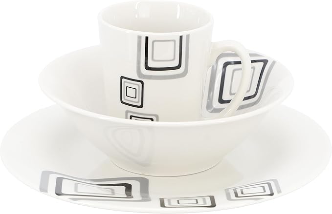 Gibson Home Black Squares 12 Piece Round Fine Ceramic Dinnerware Set in White