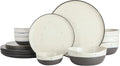 Gibson Elite Rhinebeck 16-Piece Double Bowl Dinnerware Set Service for 4 – White and Black Stoneware Plates and Bowls