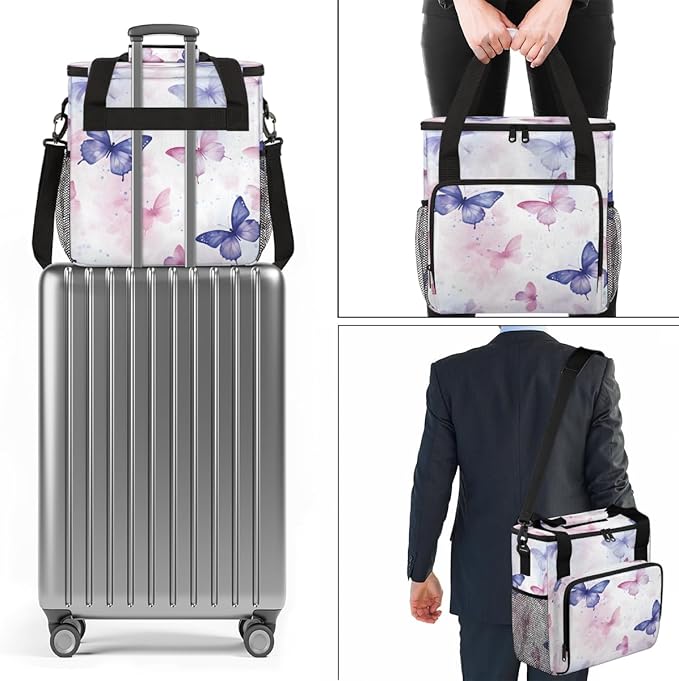 Abstract Butterfly Coffee Maker Carrying Bag Retro Butterfly Travel Storage Bag Compatible with K-Mini or K-Mini Plus Single Serve Coffee Brewer Carrying Case with Multiple Pockets &amp Shoulder St