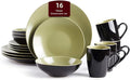 Stoneware Two-Tone Colors Life 16pc Dinner SetOutside Shiny Black + Inside Matte Glaze Olive