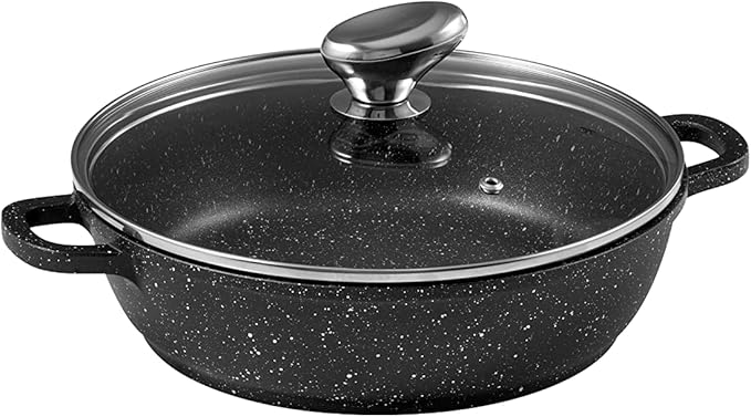 Pradel Excellence - 24 cm stone-shaped slow cooker - Black cast aluminium - non-stick coating - Glass lid - Silicone handles - Homogeneous cooking - Suitable for all heat sources