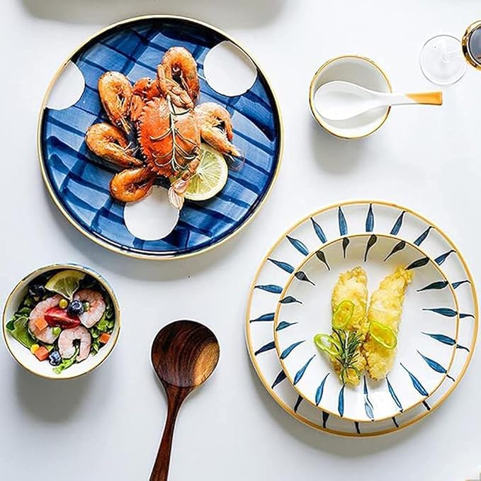52 Pcs Japanese Table Dinnerware Set Ceramics Dinnerware Sets Plates Bowls Simple Stripes Ideal For Weddings And Steaks Plate Set