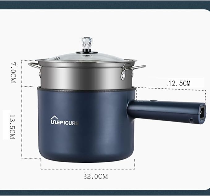 Small Rice Cooker 2.5l Electric Frying Pan With SteamerMultifunction Portable Nonstick Frying Pan Household Multifunctional Frying Steaming And Boiling Noodle Cooker For Student Dormitory(BlueWit