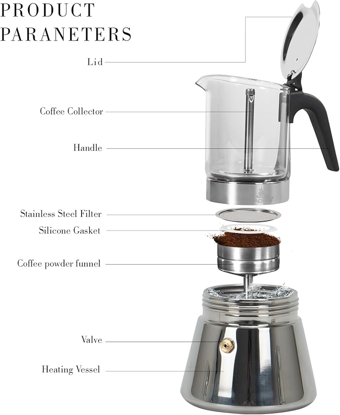 Stovetop Espresso Maker 9Cup 360ml Moka Pot Crystal Glass-top &amp Stainless Steel Coffee Maker Mocha Pot Greca De Cafe Cuban and Italian Coffee Maker for Cafetera Cubana