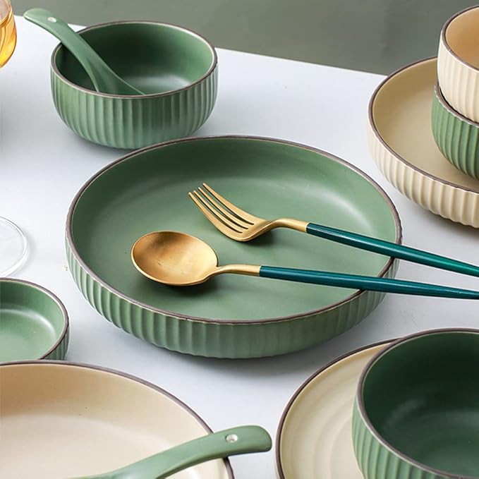 Dinnerware Set 22 Pcs Dinner Sets Khaki And Blue Ceramic Tableware Set Service For 4 People