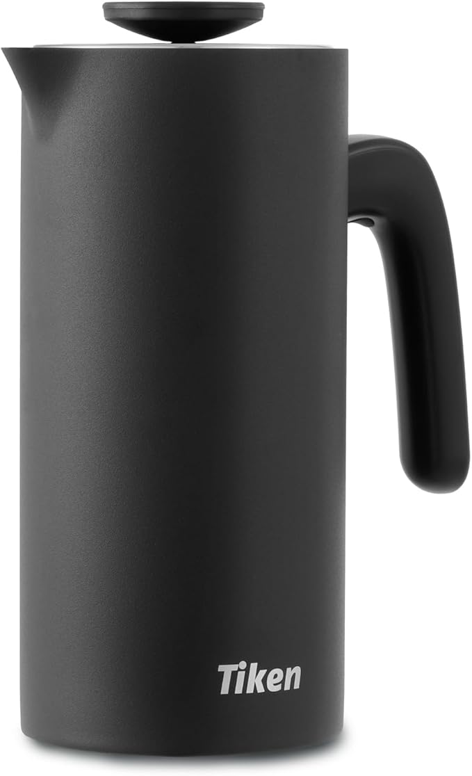 Tiken French Press Coffee Maker Stainless Steel Double-wall Vacuum Insulated Coffee Press Dishwasher Safe 34Oz Black