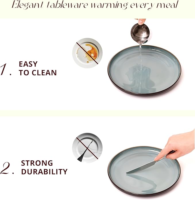HomeVSS 20-Piece Dinnerware Set - Serves 4 Reactive Glaze Green Plates &amp Bowls Set | Microwave &amp Dishwasher Safe Dishes Set