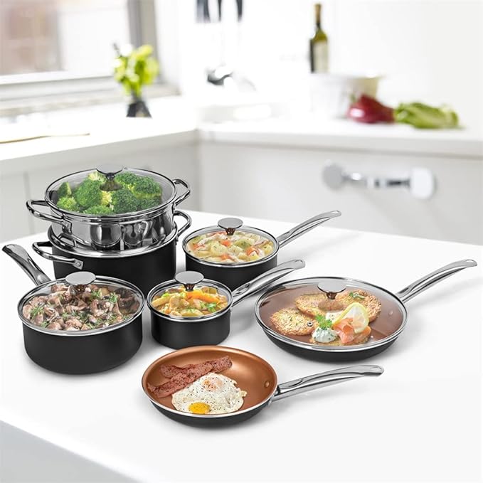 Cookware 12 Piece Cookware Set Nonstick Wok Cooking Pot Cover Cooker Gas Wok Pan Frying Pan Kitchenware (Color : A Size A