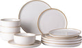 GBHOME Ceramic Dinnerware Sets for 4 12 Pieces Stoneware Plates and Bowls Sets Scratch Resistant Dishes Dishwasher &amp Microwave Safe Reactive Glaze-White