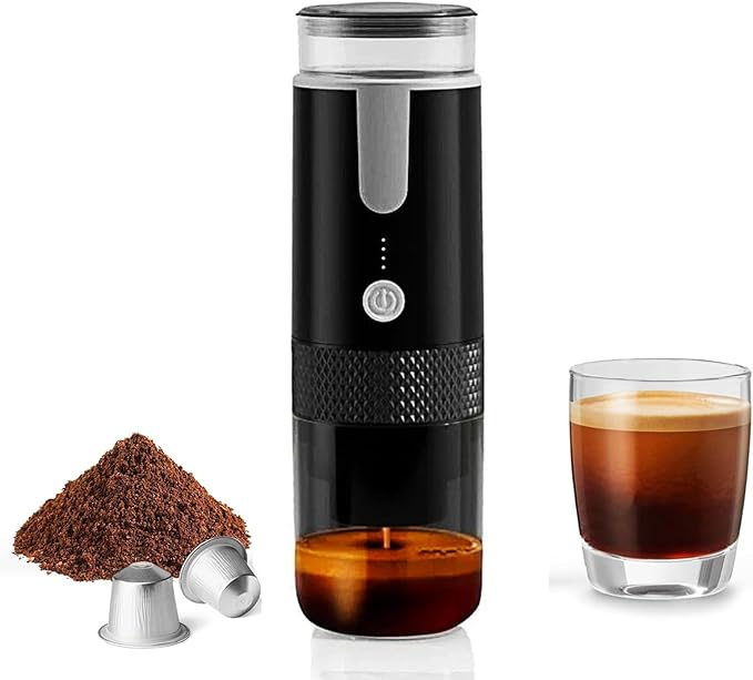 HURRISE Portable Coffee Machine Compatible for K Cup Capsules &amp Ground Coffee Handheld Coffee Maker Manually Operated for Camping Hiking Driving Home and Office