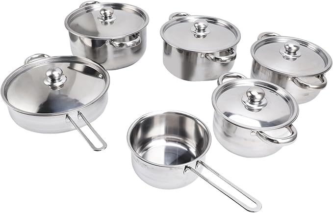 7 Piece Cookware Set Stainless Steel Double Ear Soup Pot Single Handle Milk Pan Frying Pan with Lids for Kitchen Cooking Crafted with Premium Stainless Steel Material for