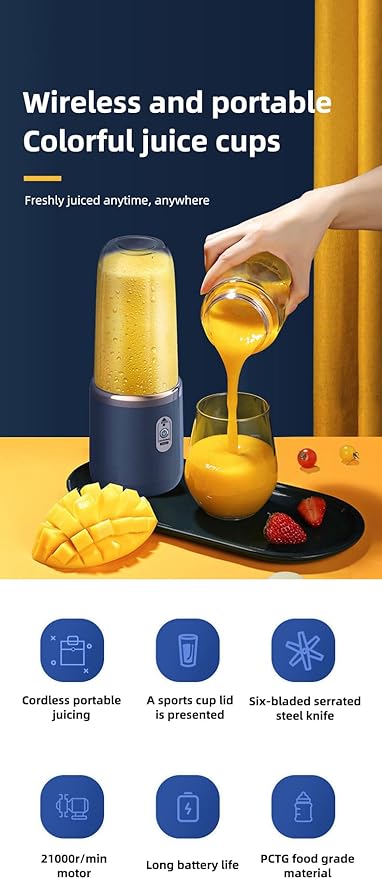 Portable Blender with Rechargeable Battery 400ML Mini Multifunctional Wireless Electric Juice Blender Travel Cup Ideal for Dorm Office Gym Home Use