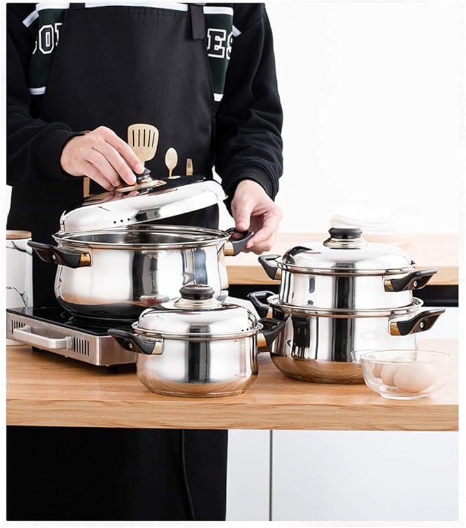 Cookware Set Soup Pot Milk Pot Stew Pot Kitchen Casseroles INOX Stainless Steel Cooking Pot 12pcs Pots and Pans Frying Pan