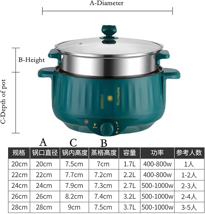GRFIT Electric Rice Cooker Multifunctional Pan Non-stick Cookware Hotpot for Kitchen Soup MultiCooker Cooking (Color : Single Size : 28cm) jinyi2016SHOP-1998