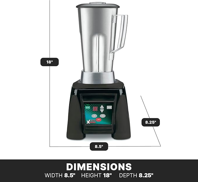 Waring Commercial MX1100XTS 3.5 HP Blender with Electronic Keypad 30 Second Countdown Timer Pulse Feature and a 64 oz Stainless Steel Container 12-V 5-15 Phase Plug