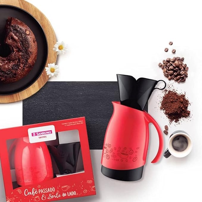 Tribello Pour Over Coffee Maker 20 Oz Camping Thermal Carafe With #2 Pour Over Coffee Dripper set Keep Water Hot/Cold 6+ Hours Great Camping Coffee Maker set - BPA Free (Red)