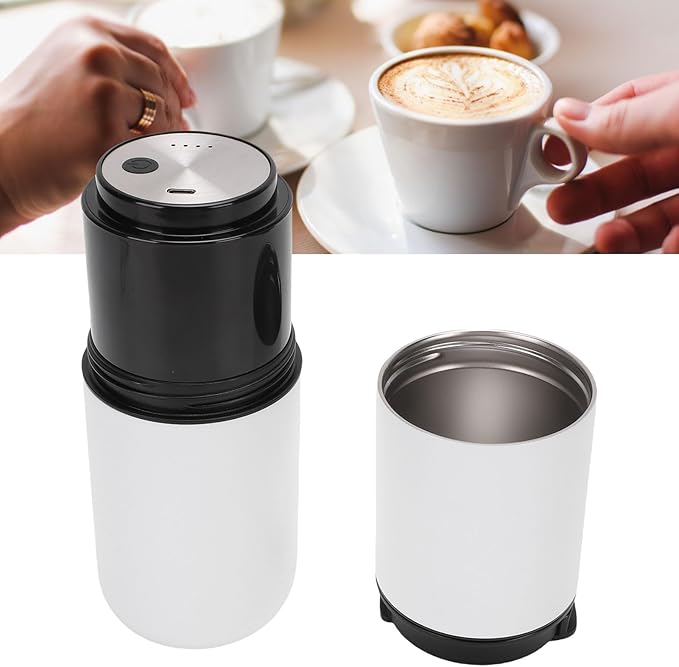 Portable Coffee Maker Machine 350ml Travel All in One Coffee Bean Grinder and Hand Brew Kit Semi Automatic 15 Grind Settings Quick Heating for RV Camping Car (White)