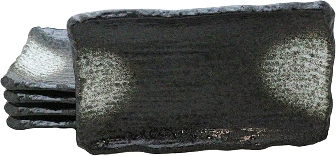 Ebros Gift Artistic Charcoal Grey Tone Hakumu Porcelain Collection Dinnerware Serveware Kitchenware Set Asian Japanese Restaurant Supply (Pack Of 5 Rectangular Wavy Sushi Plates)