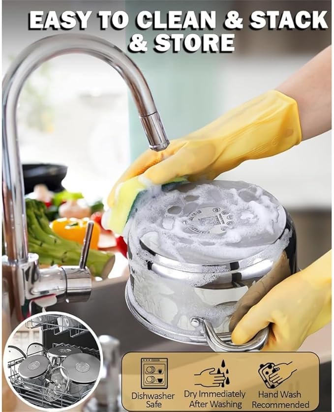 Kitchen Cookware Sets 12 Piece Basic Stainless Steel Pots and PansSilver HandleOne-Grey Silicone Handle-One
