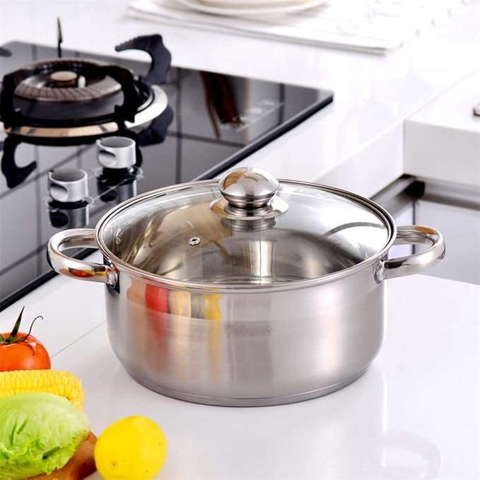 Cooking Pot Frying PanStainless Steel Kitchen Cookware Set 7 Piece Pan Set Pan Frying Pan Casserole with Glass Lid