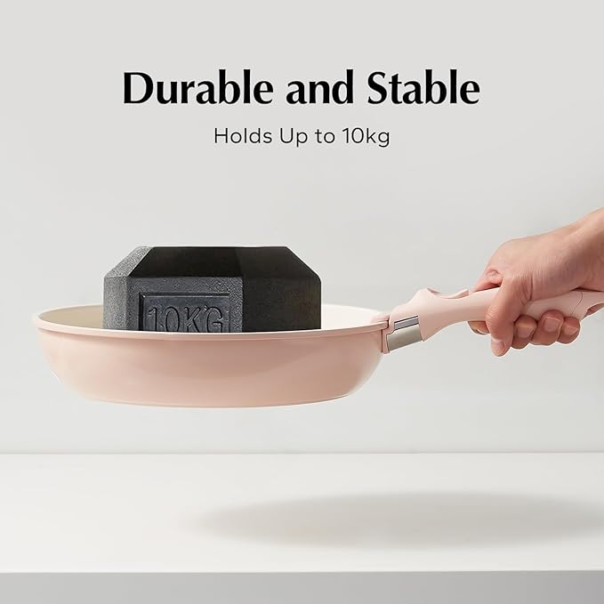 Ceramic Pots and Pans Set Non Stick Nonstick Kitchen Cookware Sets Non Toxic Pots and Pans Set Non Stick PFAS PFOA &amp PTFE Free Detachable Handle Pots and Pans 6 Piece RV Cookware (Pink)