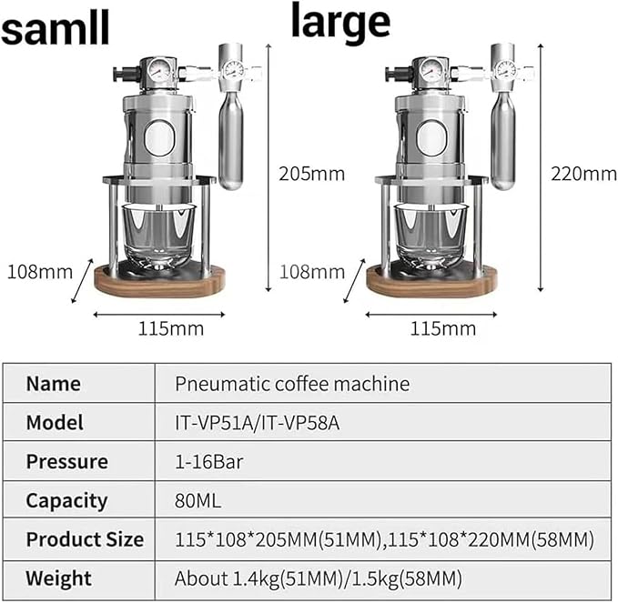 80 Ml Pneumatic Espresso MachineManual Air Pressure Espresso Maker 16Bar Fast Extraction With Pressure Gauge &amp Wooden BaseModern Coffee Experience (58mm)