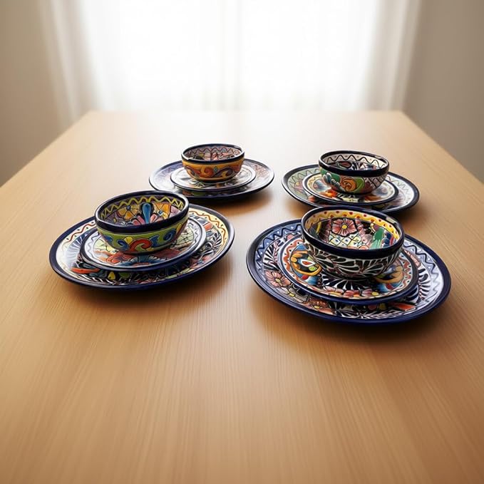 Handmade Talavera 12-Piece Dinnerware Set | Mexican Pottery (Seats 4)